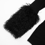 Women Autumn/Winter Solid Casual Furry Zip Patchwork Long-sleeve Jumpsuit