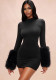 Women's Fall Solid Color Mock Neck Long Sleeve Cuff Patchwork Faux Fur Mini Dress