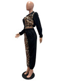 Women's Leopard Print Patchwork Color Block Casual Fashion Two Piece Pants Set