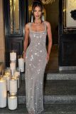 Women's Fall Winter Sequin Rhinestone Strap Dress Chic Slim Waist Bodycon Dress