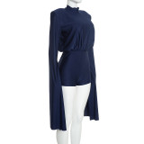 Women's Fall Winter Solid Color Casual Split Long Sleeve Ribbon Low Back Slim Fit Short Jumpsuit