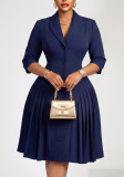 Women's Plus Size Career Dress Turndown Collar Three Quarter Sleeves Pleated African Style Double Breasted Professional Midi Dress