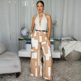 Women's High Waist Geometric Print Wide Leg Pattern Casual Pants