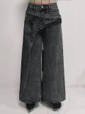 Women Irregular Washed Casual Denim Wide-leg Pants