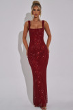 Women's Fall Winter Sequin Rhinestone Strap Dress Chic Slim Waist Bodycon Dress