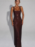 Women's Fall Winter Sequin Rhinestone Strap Dress Chic Slim Waist Bodycon Dress