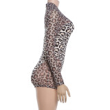 Women Summer Sexy Print Mesh Patchwork Jumpsuit