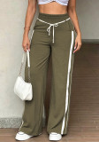 Women's Spring Fall Casual Side Stripe Elastic Waist Drawstring Loose Wide Leg Pants