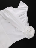 Plus Size Women Solid Slash Shoulder Big Rose Elegant Evening Dress