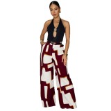 Women's High Waist Geometric Print Wide Leg Pattern Casual Pants