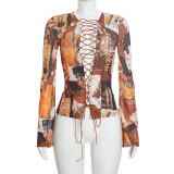 Women Sexy Mesh Lace-Up Top