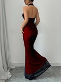 Women's Sexy Elegant Halter Neck Slim Fit Bodycon Low Back Slim Waist Chic Maxi Dress
