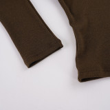Women Brown Long-sleeve Casual Hoodie and Bell Bottom Pants Two-piece Set
