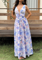Women's Summer Holidays Printed Fishbone Strap Dress Sexy Low Neck Slim Waist Slim Fit Maxi Dress Women's Summer Holidays Printed Fishbone Strap Dress Sexy Low Neck Slim Waist Slim Fit Maxi Dress