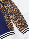 Women's Casual Fall Winter Leopard Sequin Long Sleeve Baseball Jacket