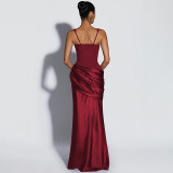Women Autumn Solid Square Neck Patchwork Strappy Maxi Dress