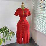 Women Elegant Solid Knit Summer Slit Maxi Dress