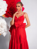 Women's Red Strap Bow Party Dress