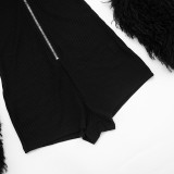 Women Autumn/Winter Solid Casual Furry Zip Patchwork Long-sleeve Jumpsuit