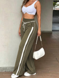 Women's Spring Fall Casual Side Stripe Elastic Waist Drawstring Loose Wide Leg Pants