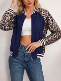 Women's Casual Fall Winter Leopard Sequin Long Sleeve Baseball Jacket