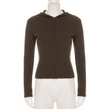 Women Brown Long-sleeve Casual Hoodie and Bell Bottom Pants Two-piece Set