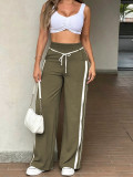 Women's Spring Fall Casual Side Stripe Elastic Waist Drawstring Loose Wide Leg Pants