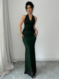 Women's Sexy Elegant Halter Neck Slim Fit Bodycon Low Back Slim Waist Chic Maxi Dress