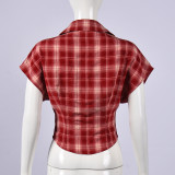 Women Spring/Autumn Striped Plaid Sexy Crop Top Shirt