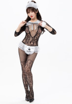 Women's One Piece Sexy Maid Costume Role Play Open Crotch Lingerie