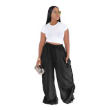 Women's High Waist Loose Harem Pants Pockets Drawstring Waist Casual Pants