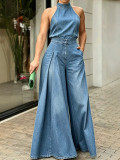 Women's Fall Winter Fashion Print Wide Leg Jumpsuit