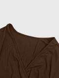 Women's Chic Casual Lantern Sleeve Tie Front Pullover Top Wide Leg Pants Two Piece Set