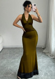 Women's Sexy Elegant Halter Neck Slim Fit Bodycon Low Back Slim Waist Chic Maxi Dress