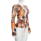 Women Sexy Mesh Lace-Up Top