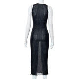 Women's Spring Summer Ribbed Solid Color Round Neck Sleeveless Casual Dress