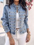 Women Stand Collar Denim Jacket