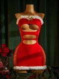 Christmas Women Hollow-out Fluffy Sexy Bodycon Dress Lingerie