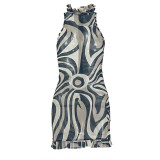 Women Print Round Neck Party Bodycon Mini Dress