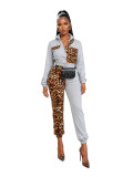 Women's Leopard Print Patchwork Color Block Casual Fashion Two Piece Pants Set
