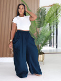 Women's High Waist Loose Harem Pants Pockets Drawstring Waist Casual Pants
