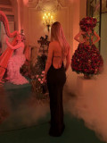 Women's Luxury Rhinestone Halter Neck Slim Waist Slim Fit Satin Formal Dress