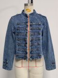 Women Stand Collar Denim Jacket