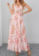 Women's Sexy Printed Strap Dress Low Neck Slim Waist Low Back Ruched Maxi Dress