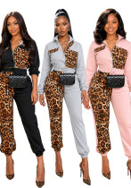 Women's Leopard Print Patchwork Color Block Casual Fashion Two Piece Pants Set
