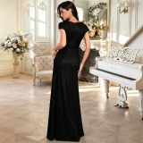 Women Black V Neck Sequin Elegant Evening Dress