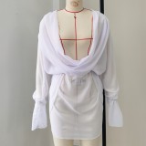 Women Solid Lace-Up Bikini Sexy Backless Beach Long-sleeve Cover-up Two-piece Swimsuit