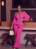 Women's Chic Casual Lantern Sleeve Tie Front Pullover Top Wide Leg Pants Two Piece Set