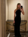 Women's Luxury Rhinestone Halter Neck Slim Waist Slim Fit Satin Formal Dress