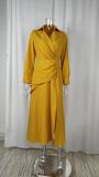 Women Autumn Solid V Neck Slit Dress